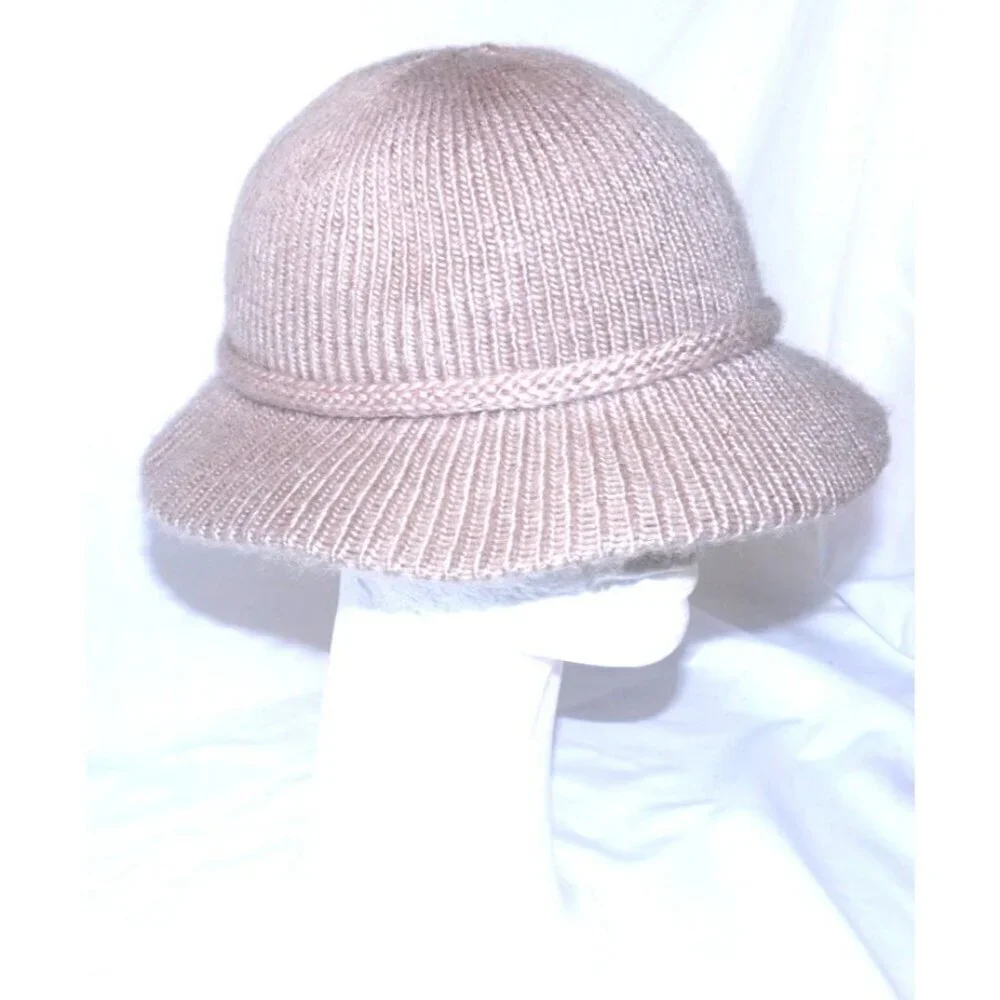 Vintage ARIS tan knit Women's bucket hat with brim made in USA One Size